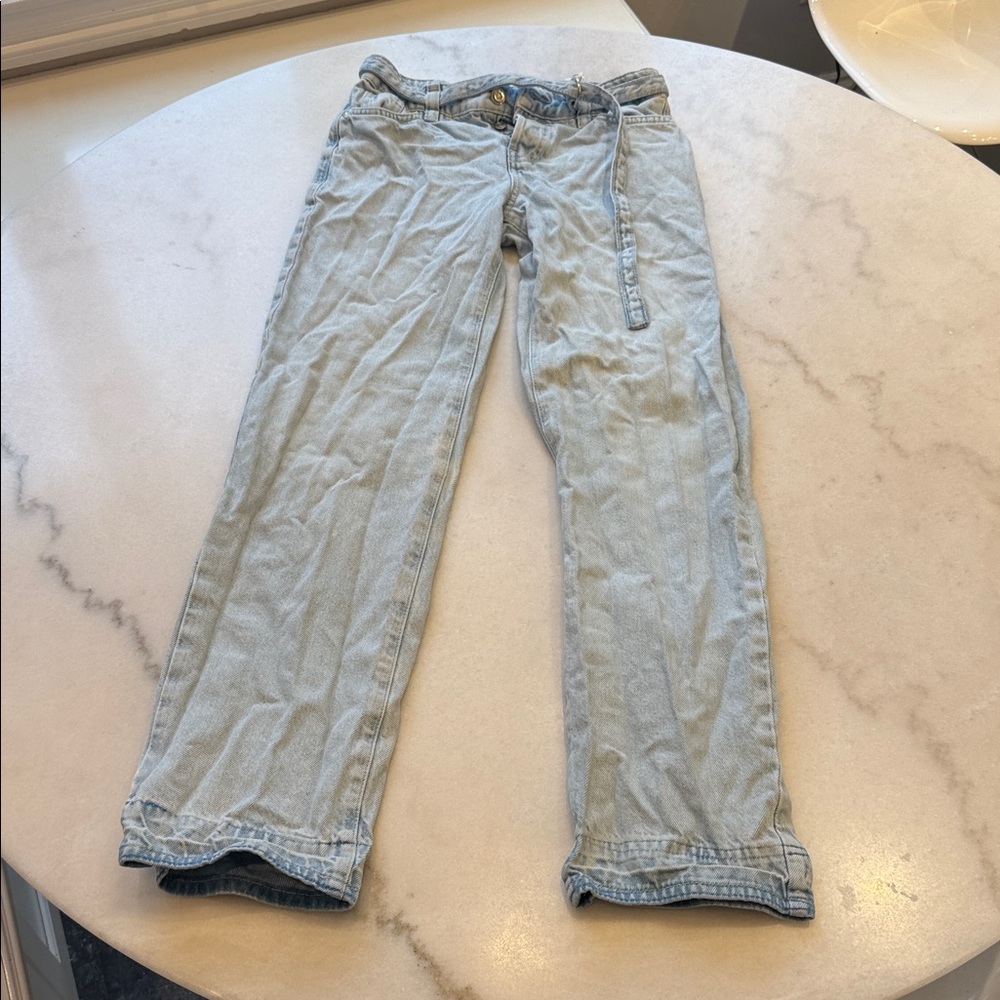 Zara Faded button fly  Blue Denim Jean with belted waist